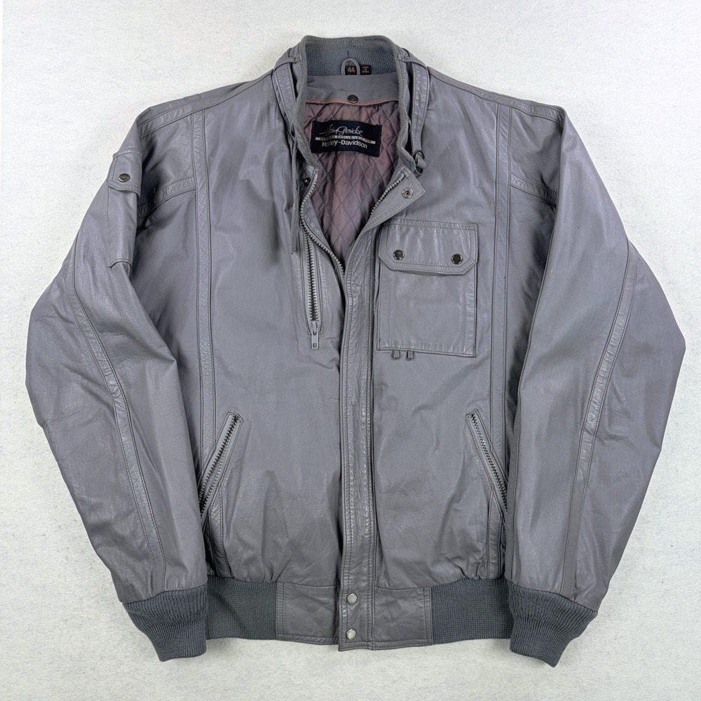 Hein Gericke Harley-Davidson Grey Leather Bomber Jacket Mens 44 Vintage V-Pilot